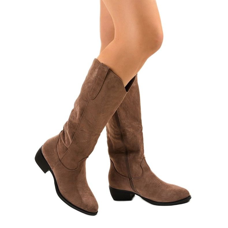 Bota cowboy Evelralla alta ante caqui verde 1