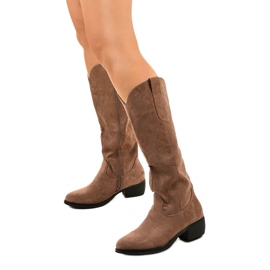 Bota cowboy Evelralla alta ante caqui verde 2