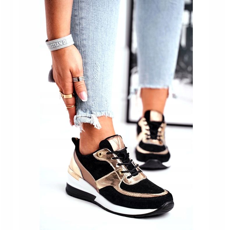 Vinceza Deportivo mujer piel negro y dorado 21-7777 1