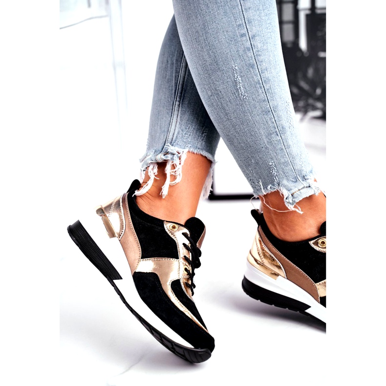 Vinceza Deportivo mujer piel negro y dorado 21-7777 3