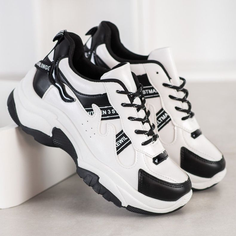 SHELOVET Cómodas zapatillas de cuero ecológico blanco negro 2