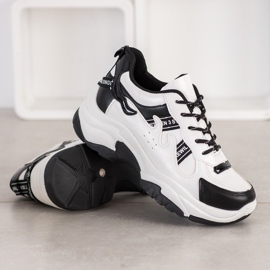 SHELOVET Cómodas zapatillas de cuero ecológico blanco negro 1