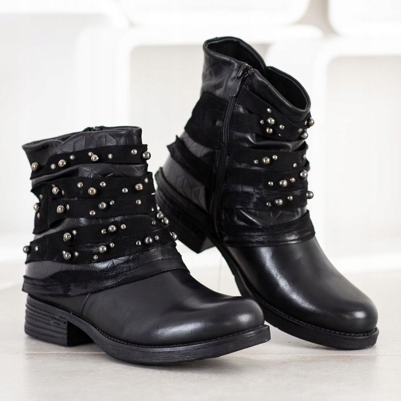 Queentina Botas cómodas con adornos negro 1 Queentina Botas cómodas con adornos negro 1