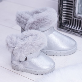 FRROCK Botas de nieve cálidas para niños con jalea plateada de piel plata 3
