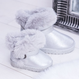 FRROCK Botas de nieve cálidas para niños con jalea plateada de piel plata 5