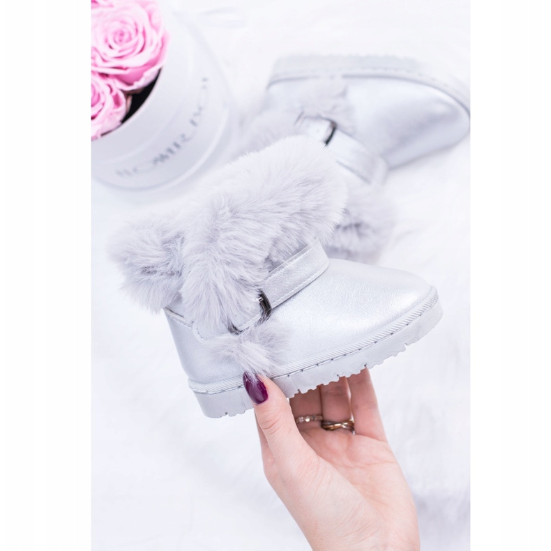 FRROCK Botas de nieve cálidas para niños con jalea plateada de piel plata 1