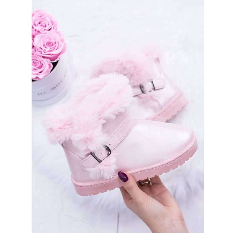 BUGO Botas de nieve cálidas para niños con jellyBeans rosas de piel 2