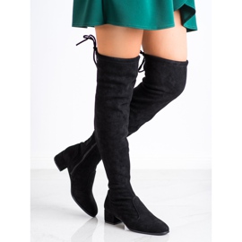 SHELOVET Botas por encima de la rodilla en poste bajo negro 1
