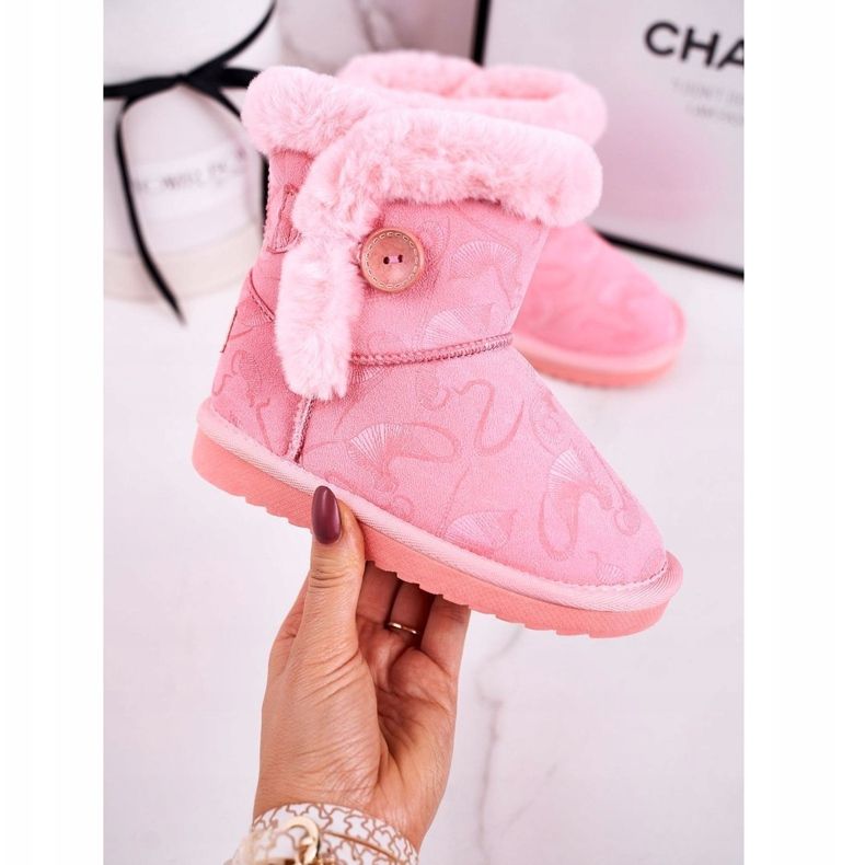 Apawwa Botas de nieve para niños con piel y botón Rosa Kawai 1