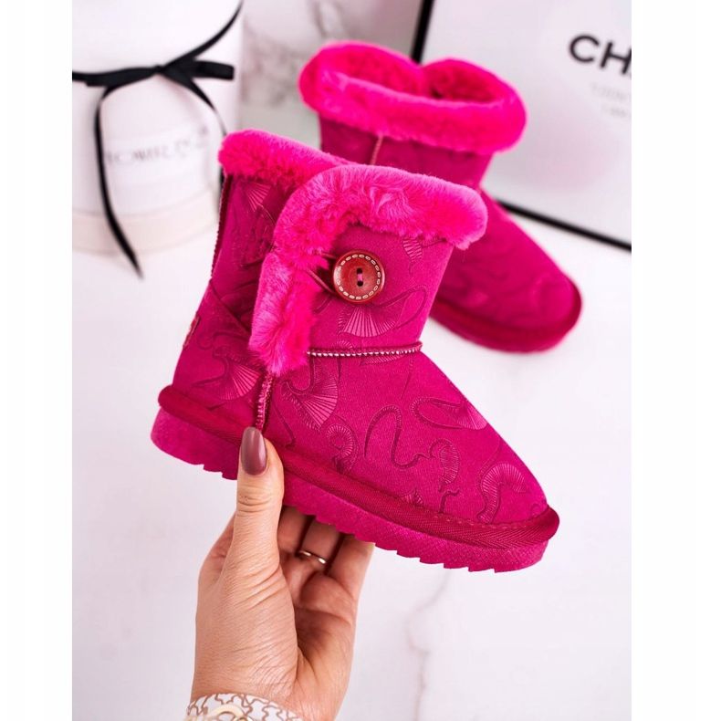 Apawwa Botas de nieve para niños con piel y botón Fucsia Kawai rosa 1