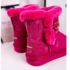 Apawwa Botas de nieve para niños con piel y botón Fucsia Kawai rosado 3