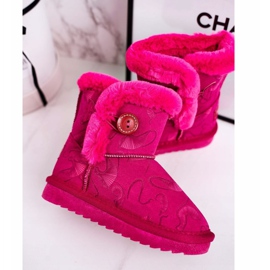 Apawwa Botas de nieve para niños con piel y botón Fucsia Kawai rosado 2