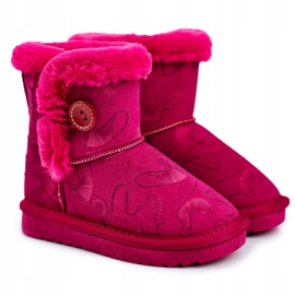 Apawwa Botas de nieve para niños con piel y botón Fucsia Kawai rosado 5