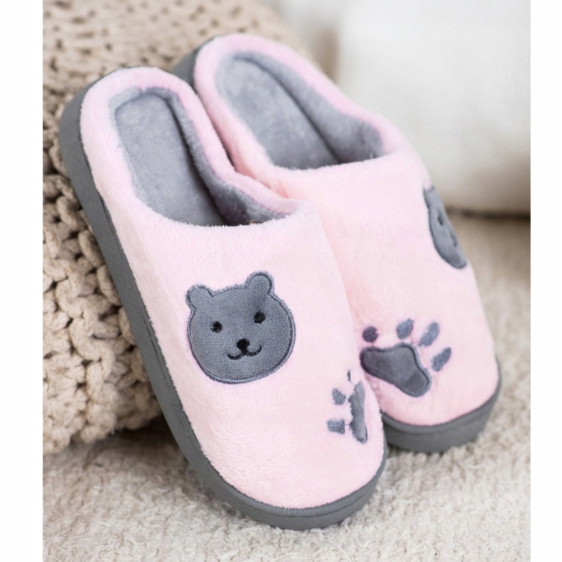 Bona Calientes pantuflas sin cordones de Teddy Bear rosado gris 1