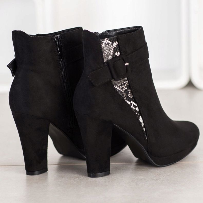 SHELOVET Botas de tacón alto con estampado de serpiente negro gris 1 SHELOVET Botas de tacón alto con estampado de serpiente negro gris 1