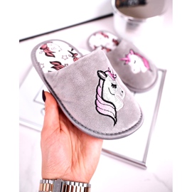 Pantuflas Infantiles Unicornio Gris Con Unicornio rosa plata 3