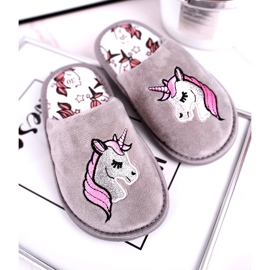 Pantuflas Infantiles Unicornio Gris Con Unicornio rosado plata 1 Pantuflas Infantiles Unicornio Gris Con Unicornio rosado plata 1