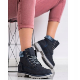 SHELOVET Botas de montaña con parte superior de terciopelo azul marino plata 4