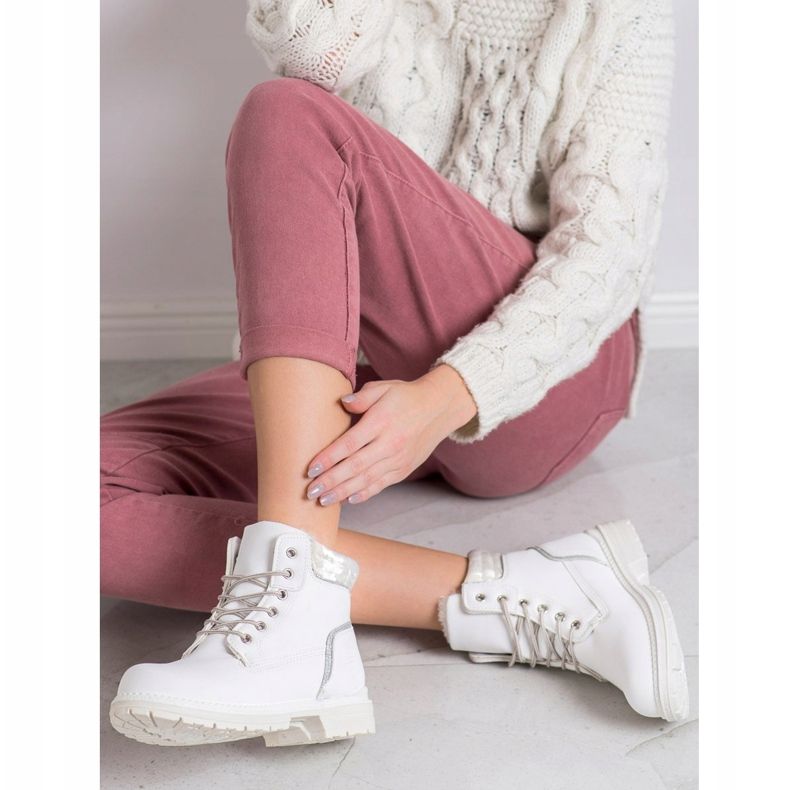 SHELOVET Botas de montaña con parte superior de terciopelo blanco plata 1