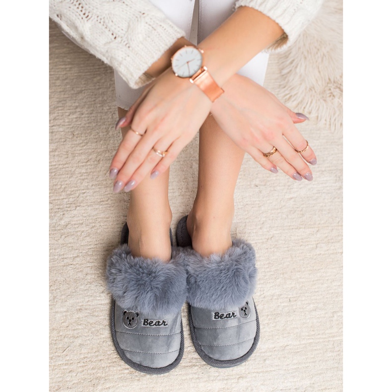 Bona Pantuflas Con Piel De Oso gris 1