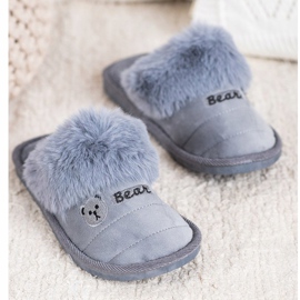 Bona Pantuflas Con Piel De Oso gris 3