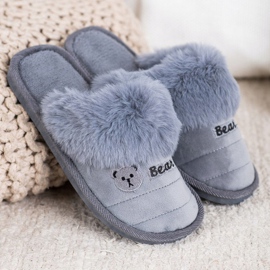 Bona Pantuflas Con Piel De Oso gris 4