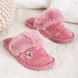 Bona Pantuflas Con Piel De Oso rosado 2