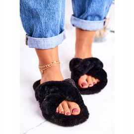 FRJ Pantuflas de piel negra para mujer Cozy Time negro 2