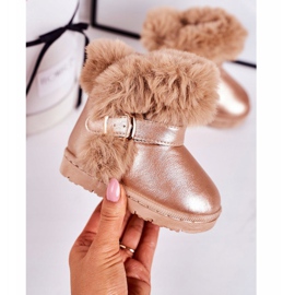 FRROCK Botas de nieve cálidas para niños con piel JellyBeans de oro rosa rosado 2