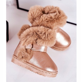 FRROCK Botas de nieve cálidas para niños con piel JellyBeans de oro rosa rosado 3