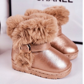 FRROCK Botas de nieve cálidas para niños con piel JellyBeans de oro rosa rosado 1