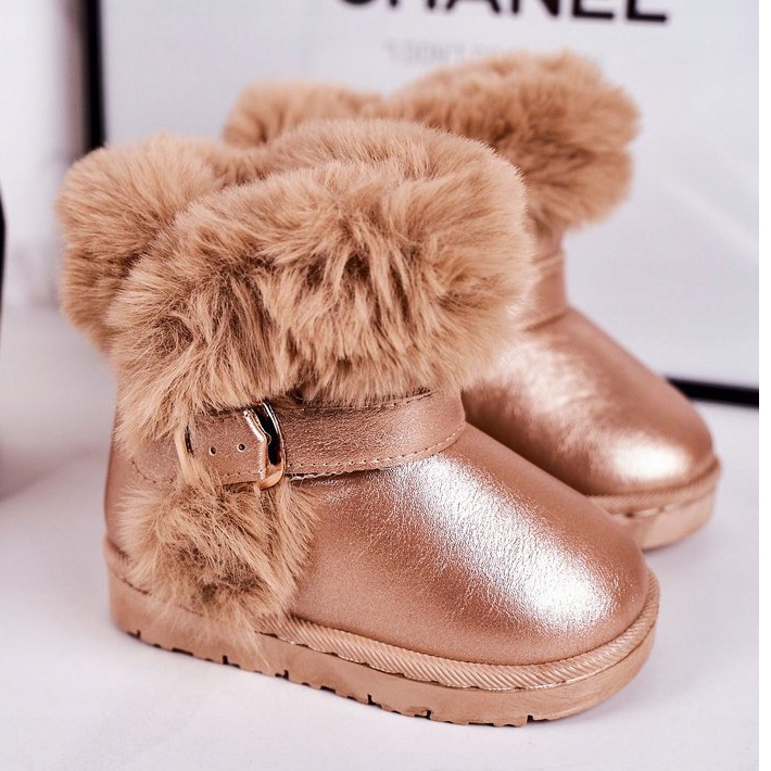 FRROCK Botas de nieve cálidas para niños con piel JellyBeans de oro rosa 1