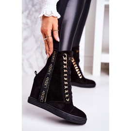 Zapatillas de ante para mujer con cinta BOOCI 2222/543 / z Negro 4