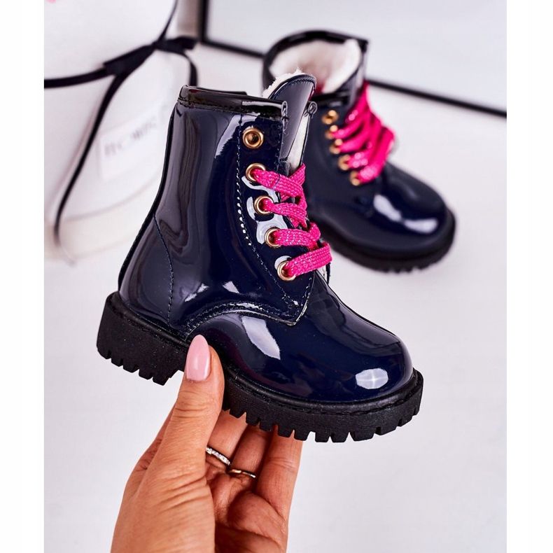 Botas Infantiles Calentadas Con Piel, Lacado Navy Pinkie azul marino 2