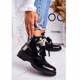 PS1 Bota cálida de mujer con perlas y cinta, lacada Perla negro 1 PS1 Bota cálida de mujer con perlas y cinta, lacada Perla negro 1