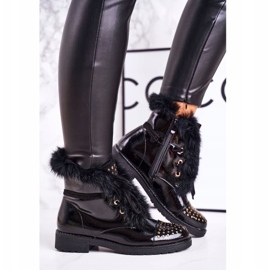 SEA Botas cálidas de mujer con pedrería y piel, Glam lacado negro 3