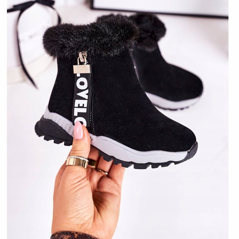 Linshi Botas de nieve cálidas para niños con piel Black Love-Love negro 2