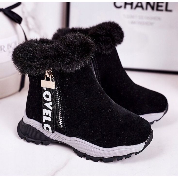 Linshi Botas de nieve cálidas para niños con piel Black Love-Love negro 1