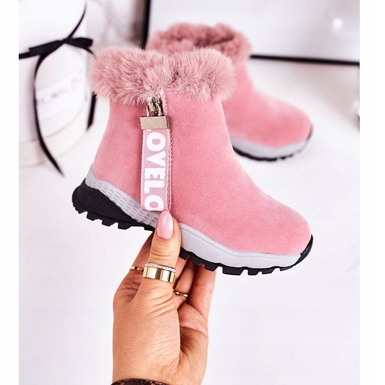 Linshi Botas de nieve cálidas para niños con piel rosa Love-Love rosado 2