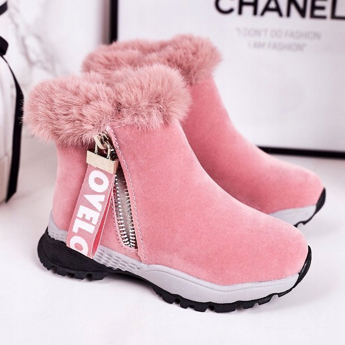 Linshi Botas de nieve cálidas para niños con piel rosa Love-Love 1