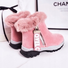 Linshi Botas de nieve cálidas para niños con piel rosa Love-Love rosado 3