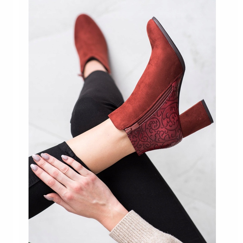 M.Daszyński Botas burdeos con estampado marrón rojo 2