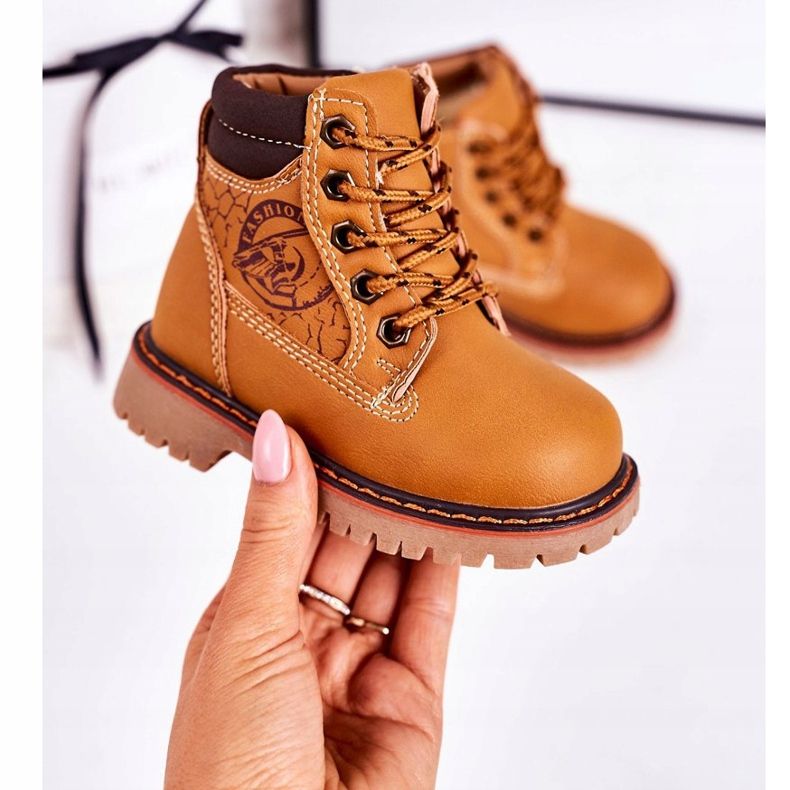 Linshi Botas cálidas para niños Trappers sobre suela de goma Caramel Bobby marrón amarillo 2