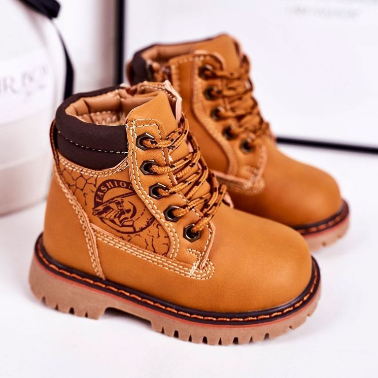 Linshi Botas cálidas para niños Trappers sobre suela de goma Caramel Bobby marrón amarillo 1