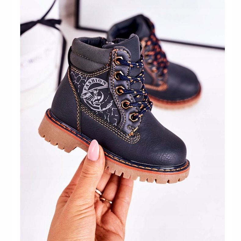 PL1 Botas cálidas para niños Trappers sobre suela de goma Azul marino Bobby naranja 2