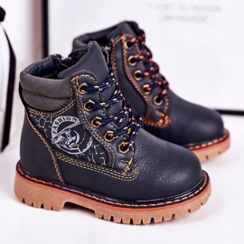 PL1 Botas cálidas para niños Trappers sobre suela de goma Azul marino Bobby naranja 1