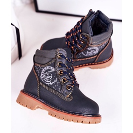PL1 Botas cálidas para niños Trappers sobre suela de goma Azul marino Bobby naranja 4