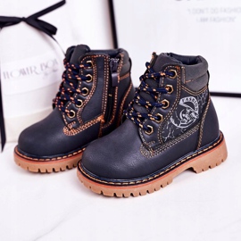 PL1 Botas cálidas para niños Trappers sobre suela de goma Azul marino Bobby naranja 3