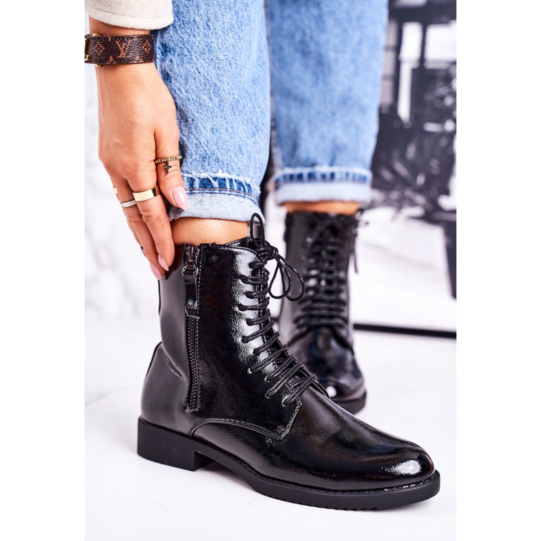 PJ1 Botas Calientes Mujer Clásicas Lacado Negro Simplicidad 2