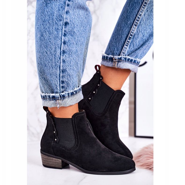 PJ1 Botas Chelsea clásicas para mujer Botas Walker negras de gamuza negro 2